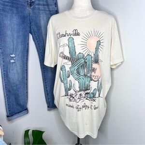 Nashville Music City Play it Loud Graphic Cactus T-shirt size Large